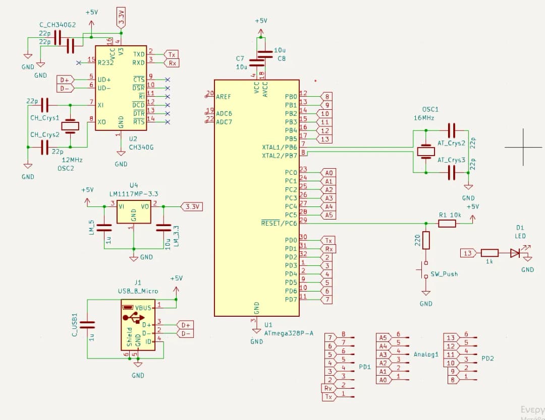 Kompletny schemat ATmega328P: połączenie wszystkich pinów krok po kroku